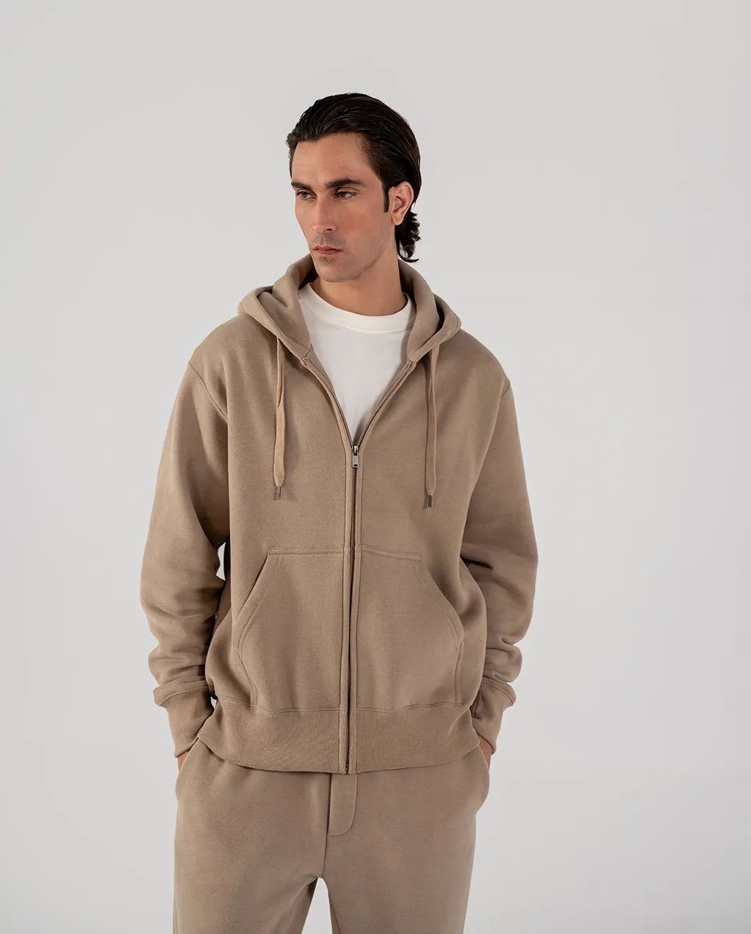 Men's Fleece Zipper Hoodie (Taupe Brown)