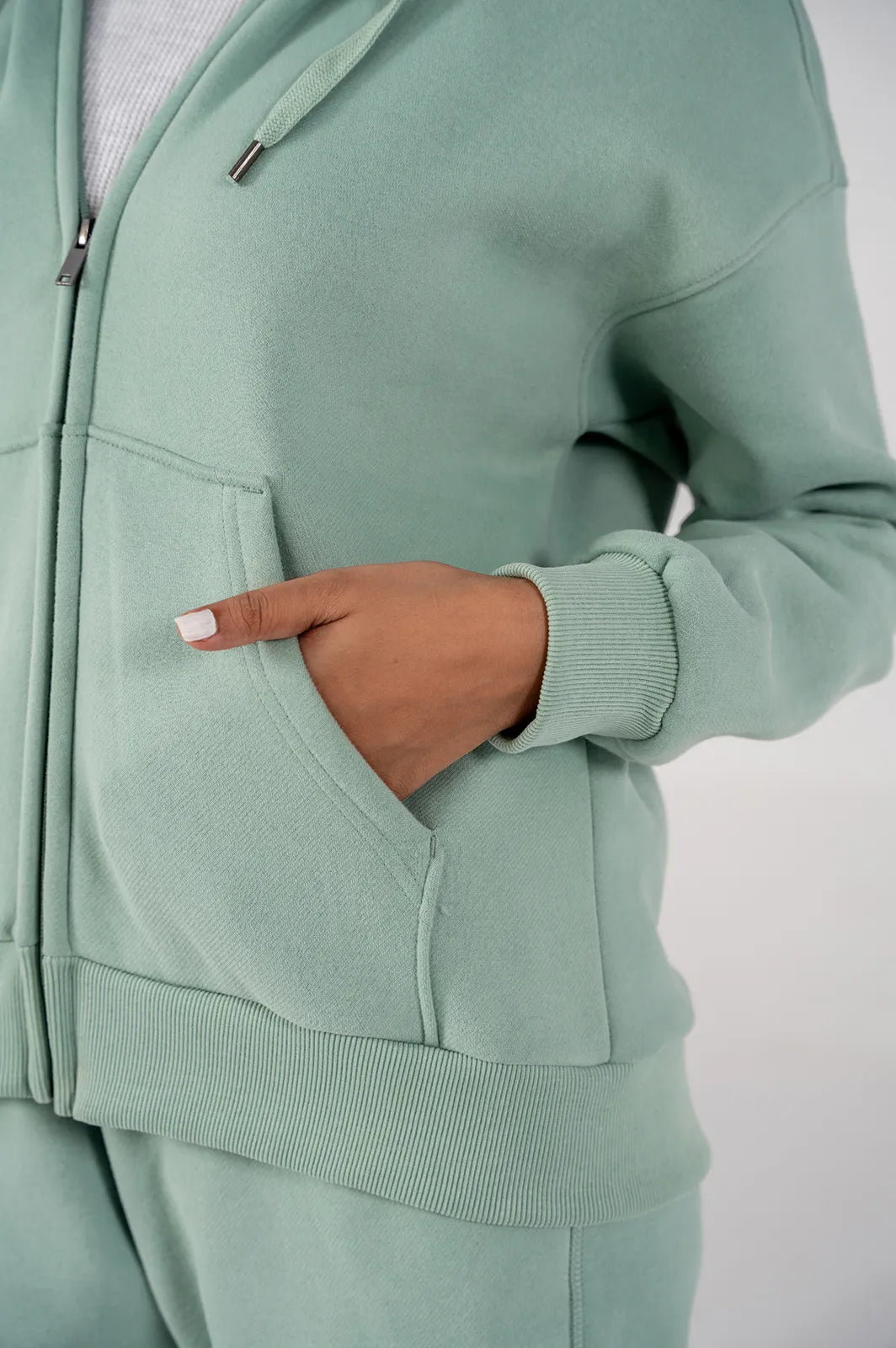 Ladies Fleece Zipper Hoodie (Light Teal)