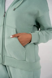 Ladies Fleece Zipper Hoodie (Light Teal)
