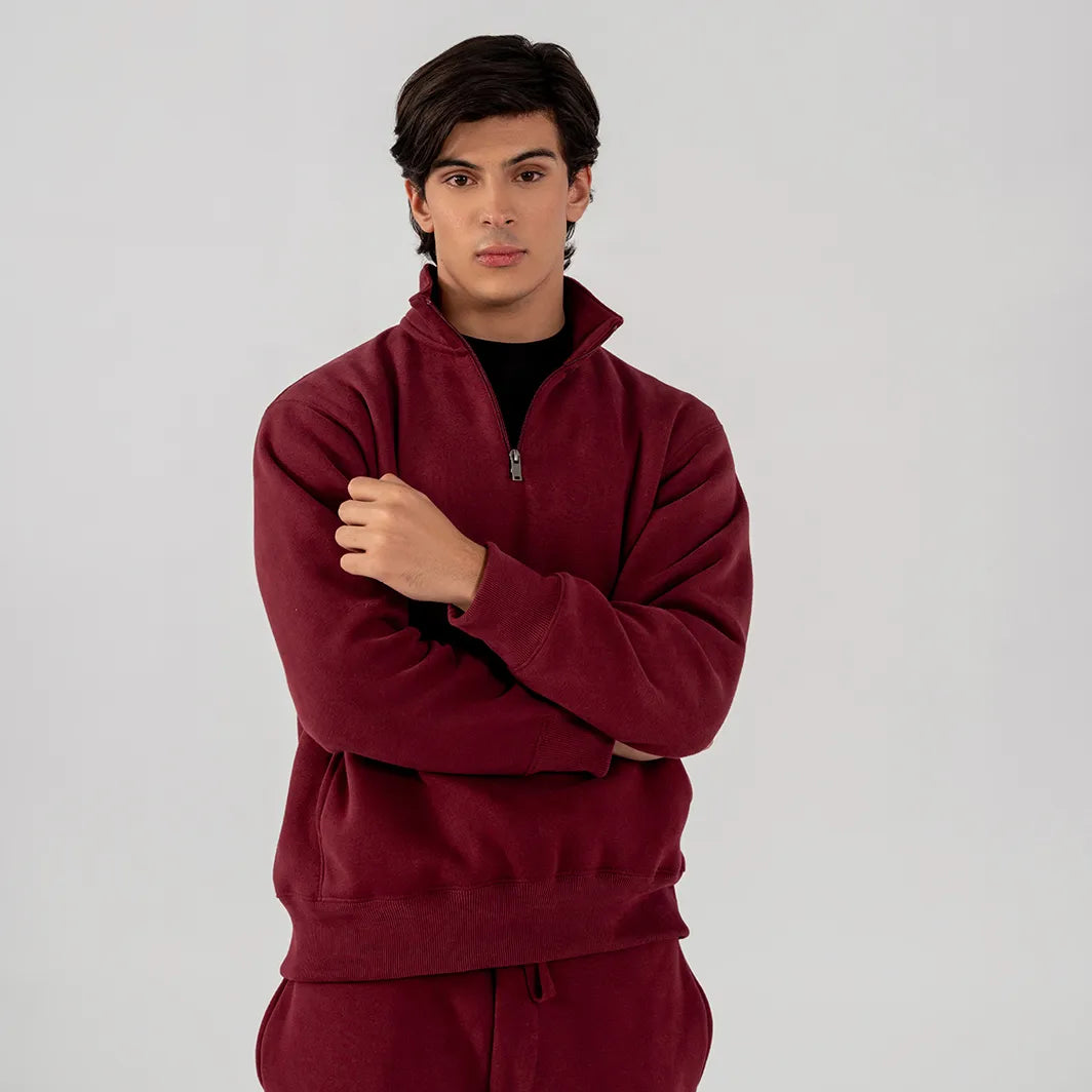 Men's Fleece Half Zipper Burgundy