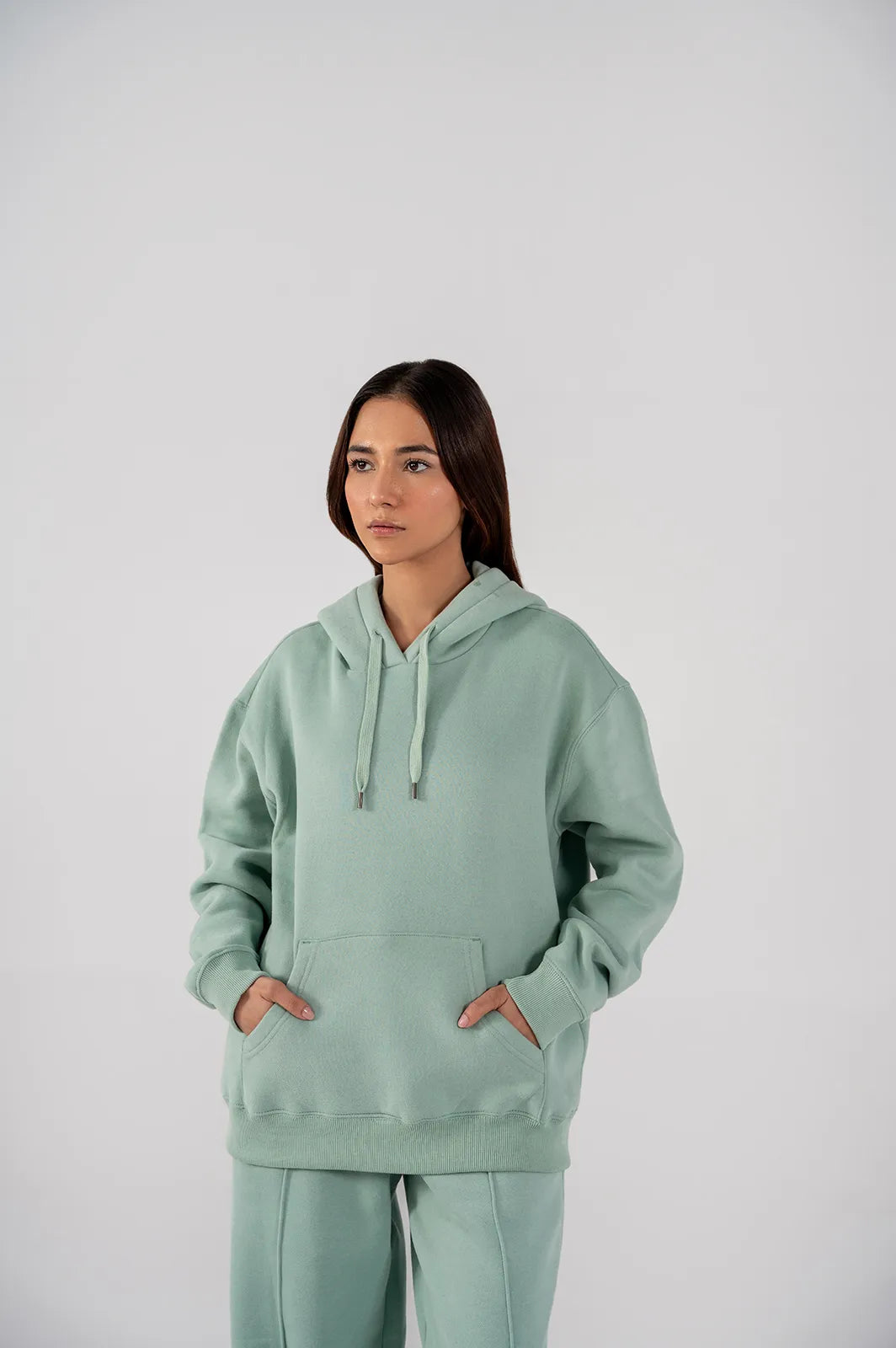 Ladies Fleece Hoodie (Light Teal)