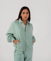 Ladies Collar Zip Jacket (Light Teal)