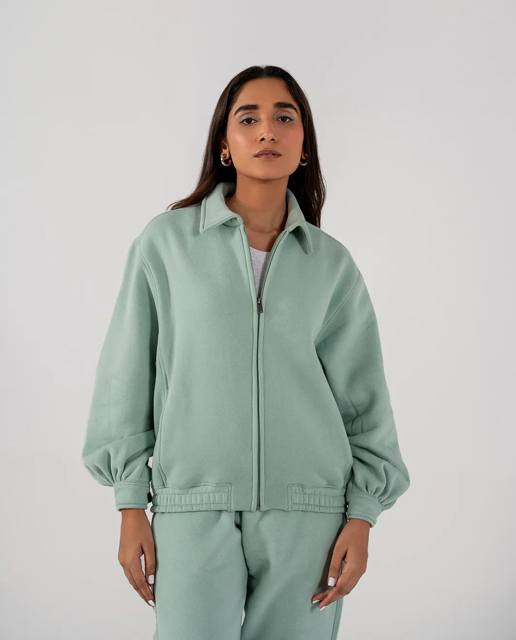 Ladies Collar Zip Jacket Light Teal
