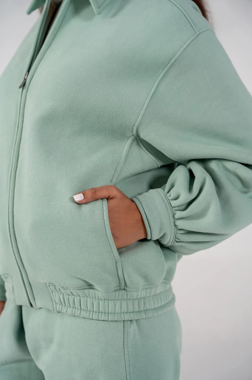 Ladies Collar Zip Jacket (Light Teal)