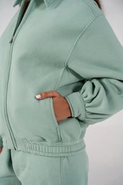 Ladies Collar Zip Jacket (Light Teal)