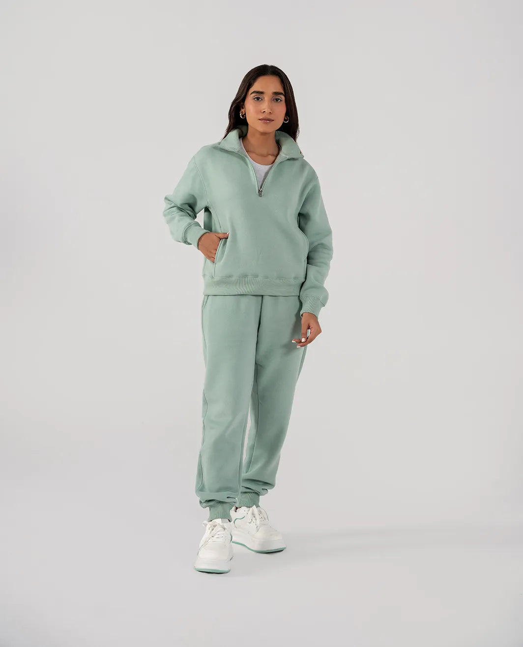 Ladies Fleece Half Zipper (Light Teal)
