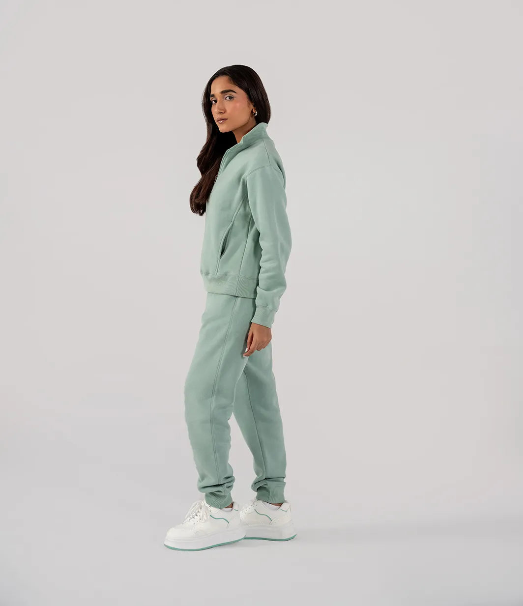 Ladies Fleece Half Zipper (Light Teal)