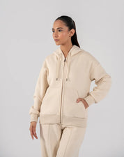 Ladies Fleece Zipper Hoodie (Ivory)