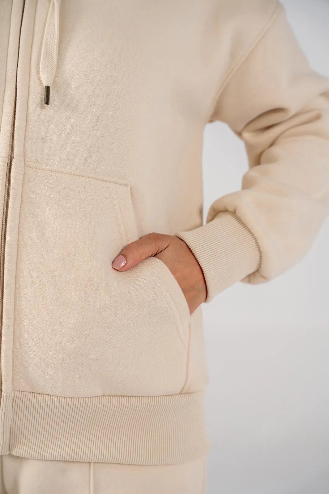 Ladies Fleece Zipper Hoodie (Ivory)