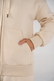 Ladies Fleece Zipper Hoodie (Ivory)