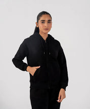 Ladies Fleece Zipper Hoodie (Black)