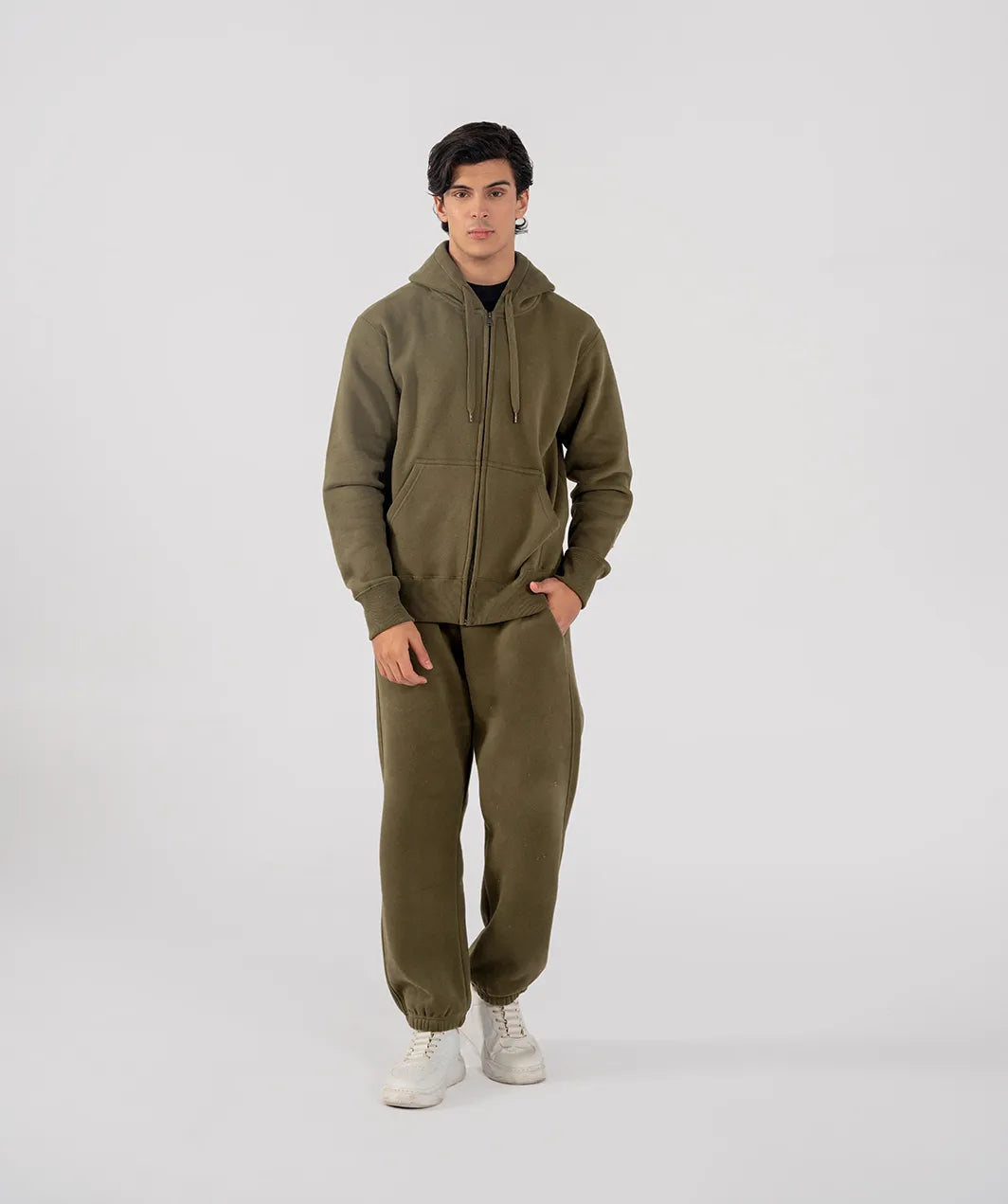 Men's Fleece Zipper Hoodie (Olive Green)