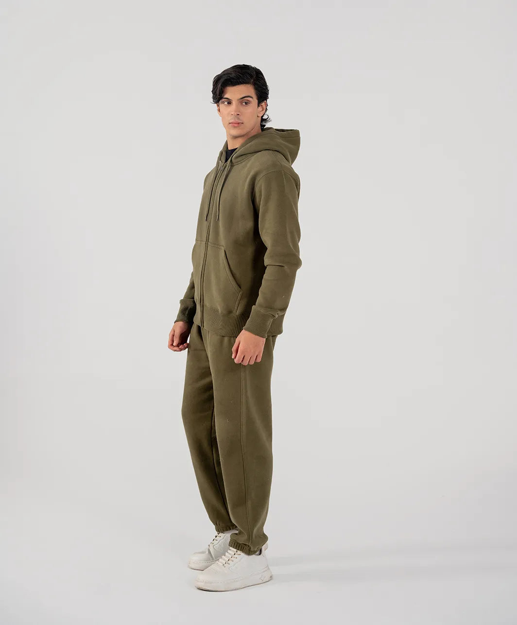 Men's Fleece Zipper Hoodie (Olive Green)