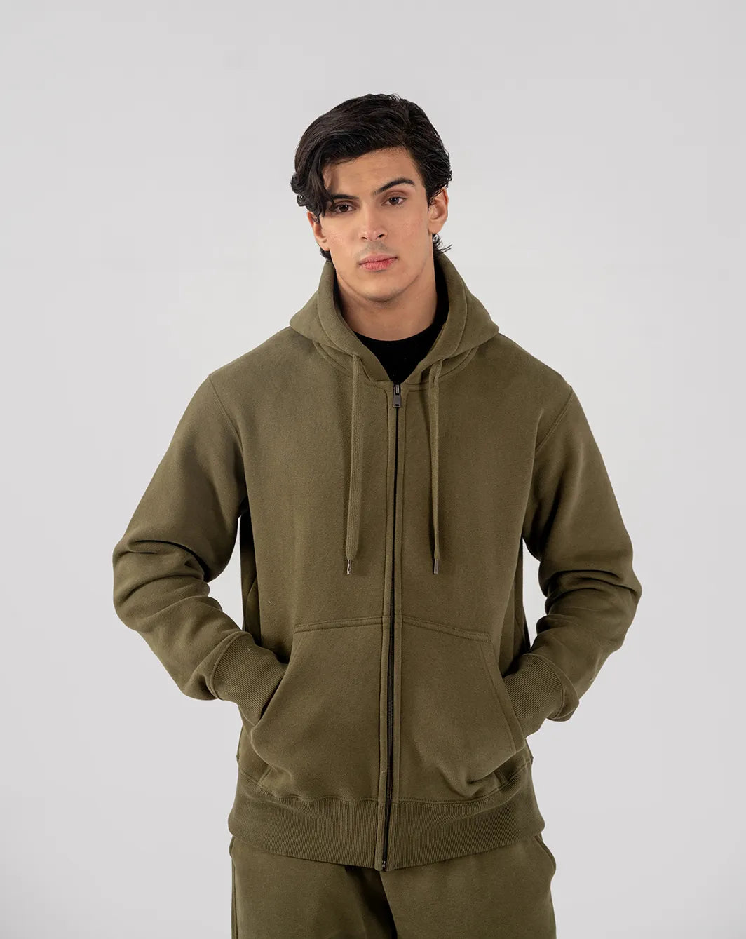 Men's Fleece Zipper Hoodie (Olive Green)