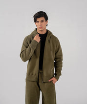 Men's Fleece Zipper Hoodie (Olive Green)