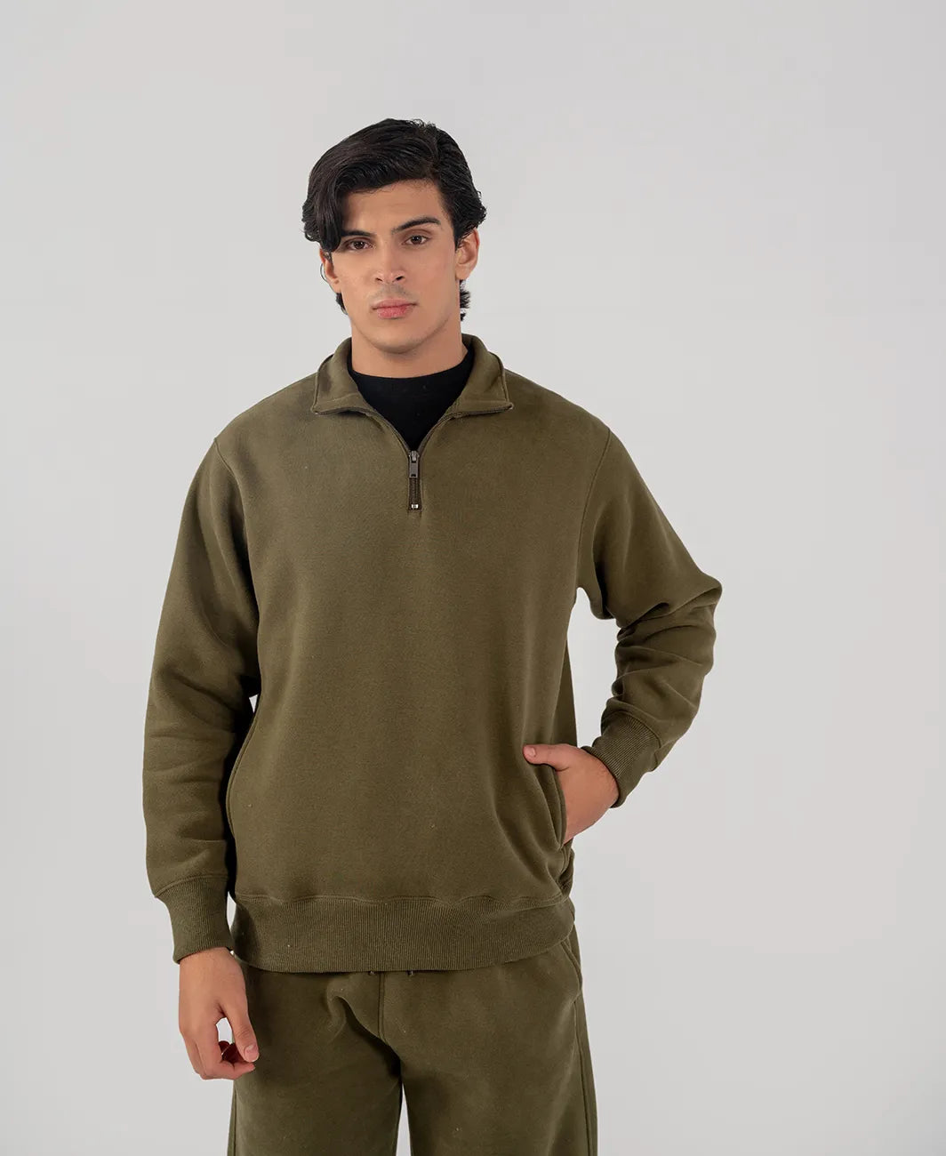 Men's Fleece Half Zipper Olive Green