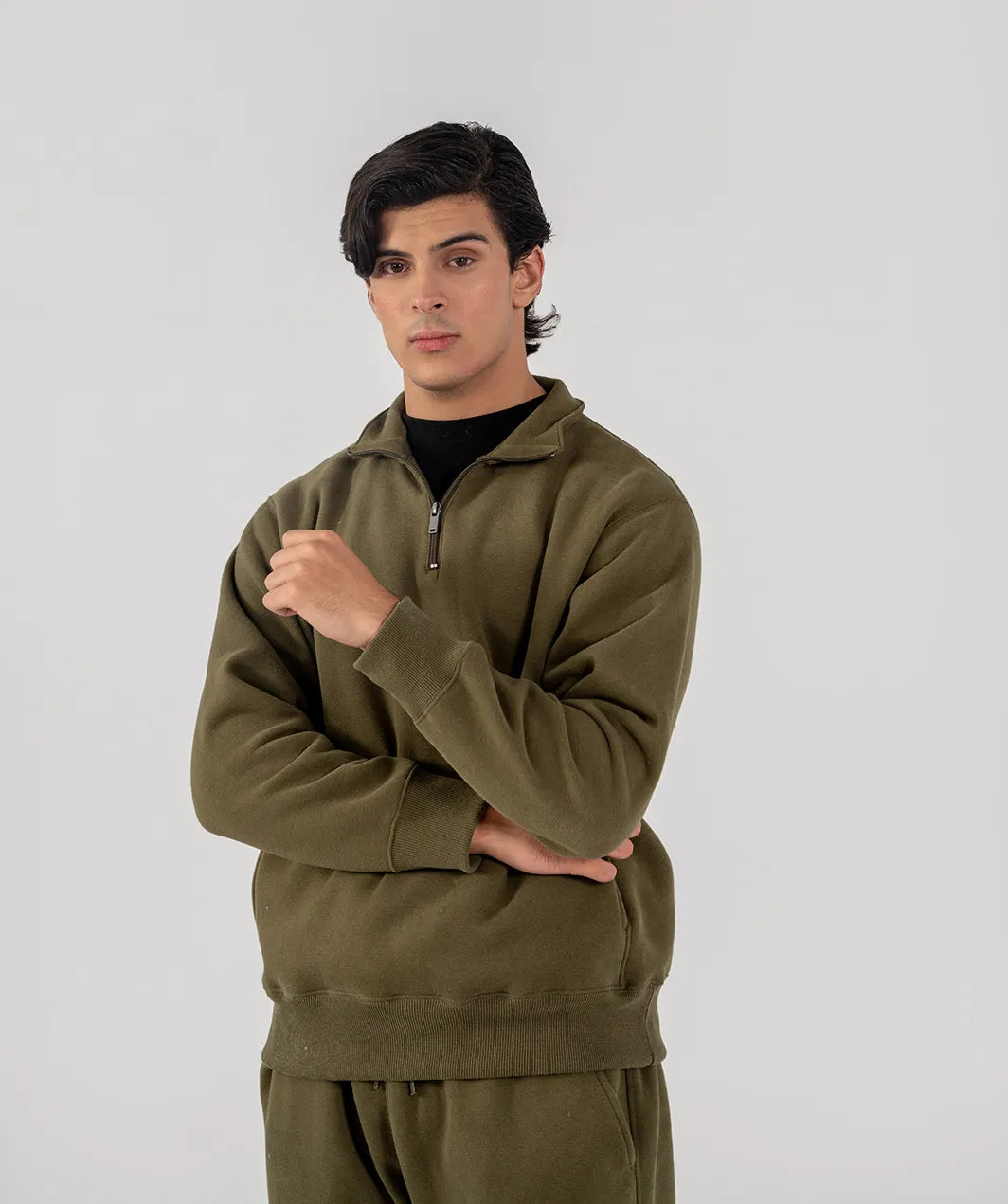 Men's Fleece Half Zipper (Olive Green)