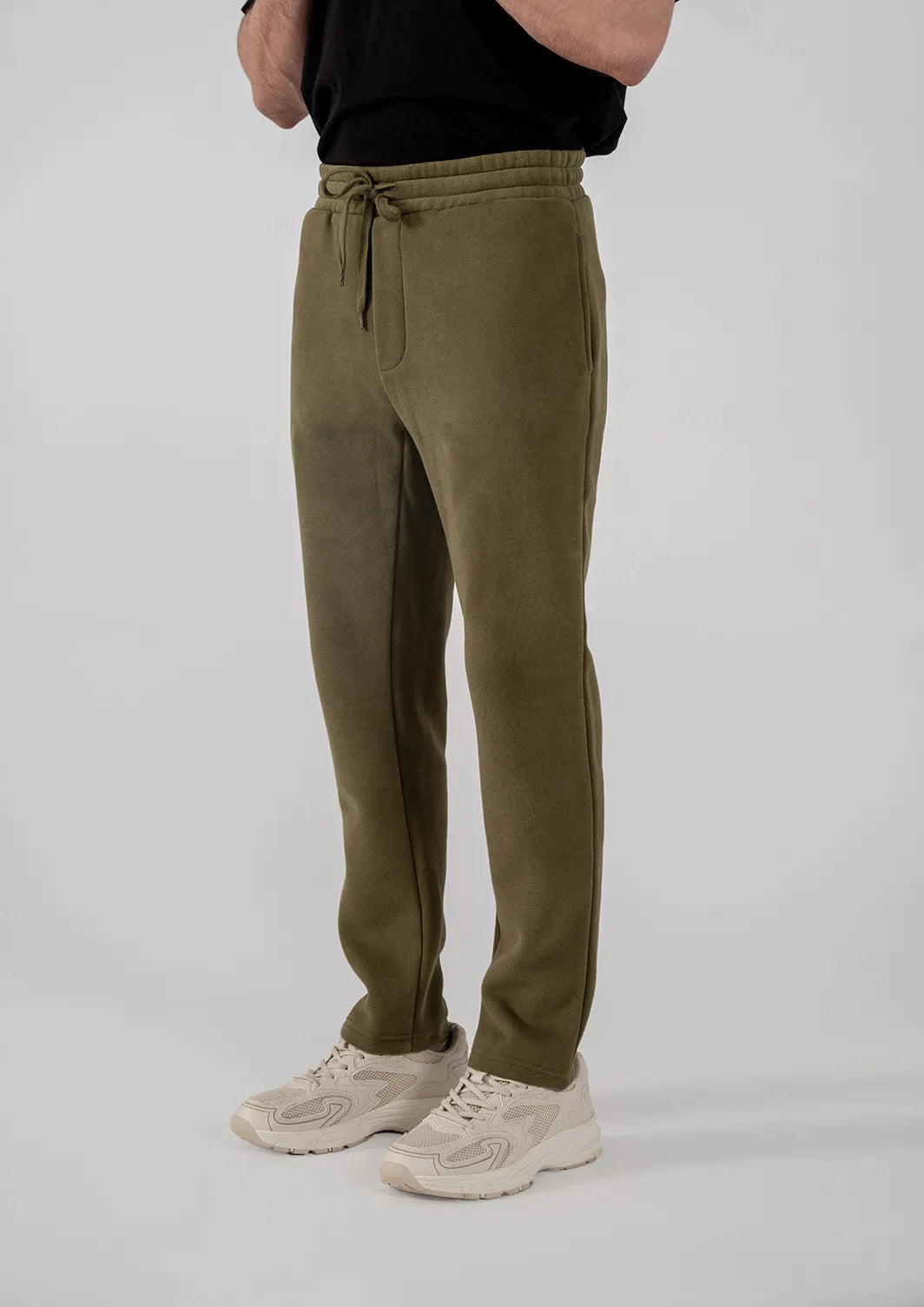 Men's Fleece Straight Cut Trousers (Olive Green)