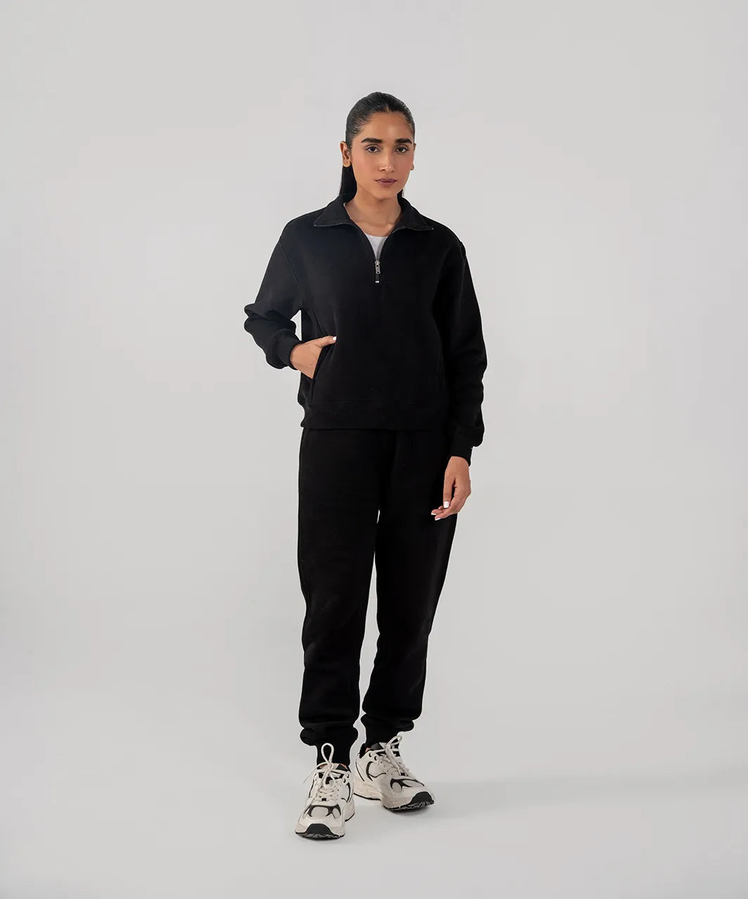 Ladies Fleece Half Zipper (Black)