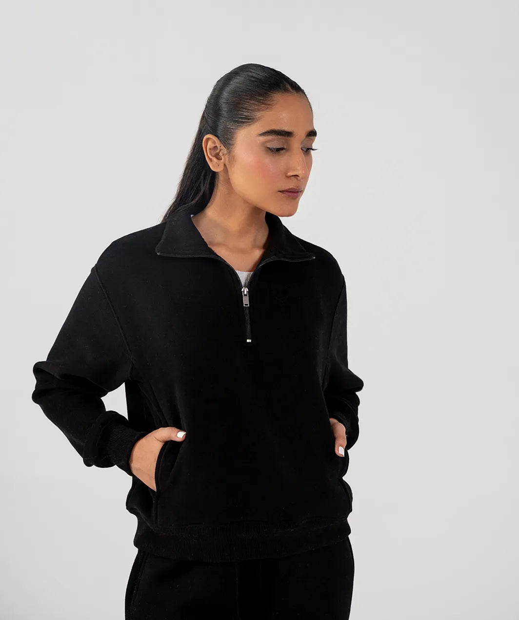 Ladies Fleece Half Zipper Black