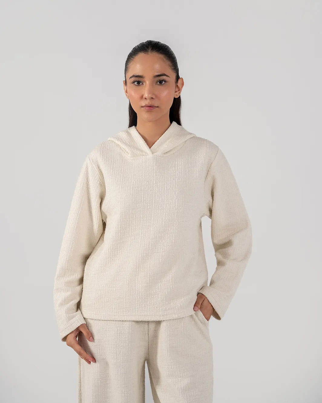 Ladies Slub Terry Hooded Sweatshirt & Trouser (Ivory)