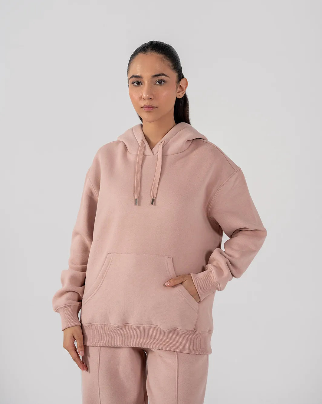 Ladies Fleece Hoodie Pastel Pink 