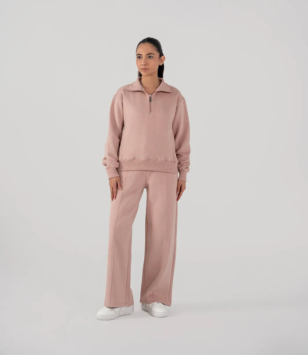 Ladies Fleece Half Zipper (Pastel Pink)