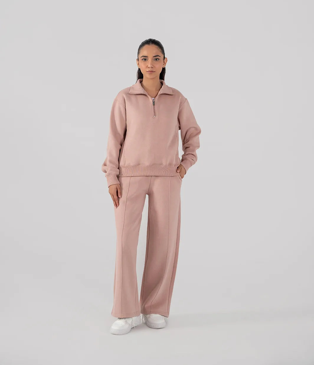 Ladies Fleece Half Zipper (Pastel Pink)