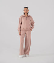 Ladies Fleece Half Zipper (Pastel Pink)