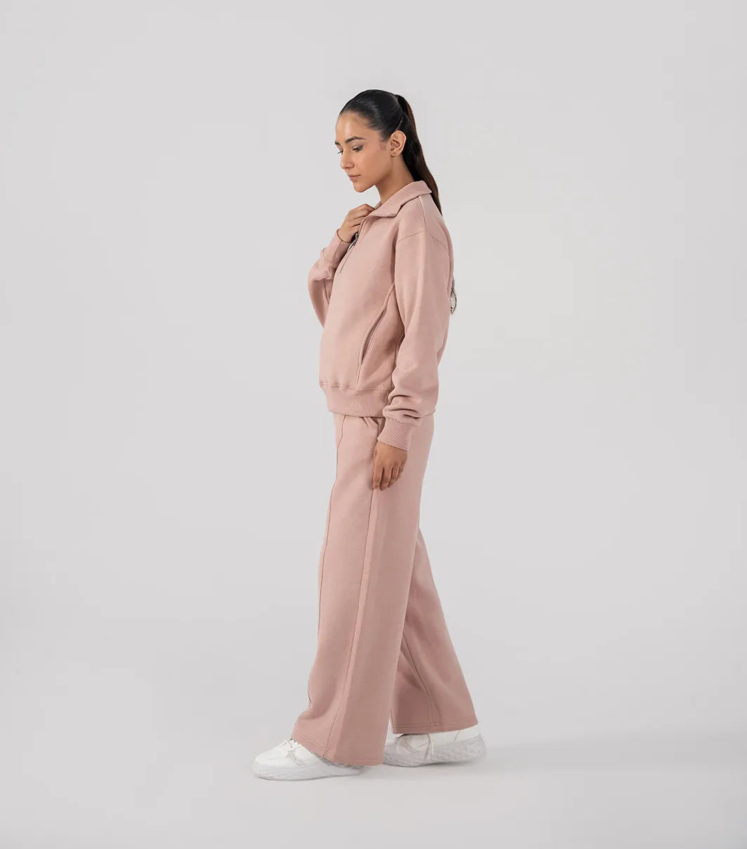 Ladies Fleece Half Zipper (Pastel Pink)