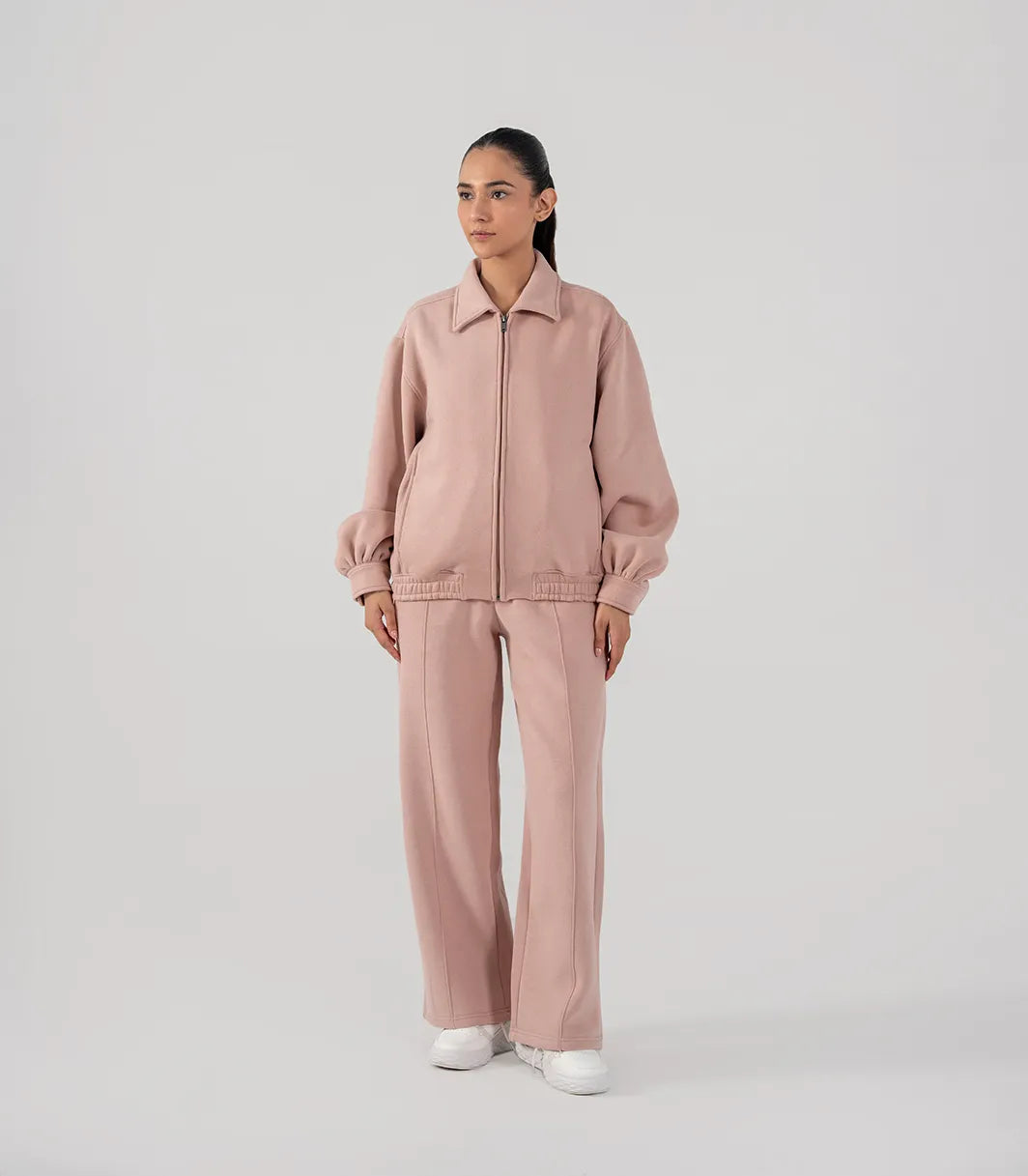 Ladies Collar Zip Jacket (Pastel Pink)