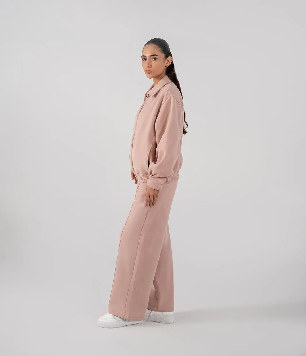 Ladies Collar Zip Jacket (Pastel Pink)