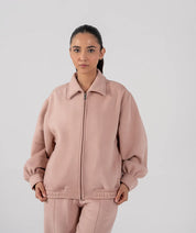 Ladies Collar Zip Jacket (Pastel Pink)