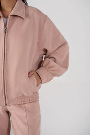Ladies Collar Zip Jacket (Pastel Pink)