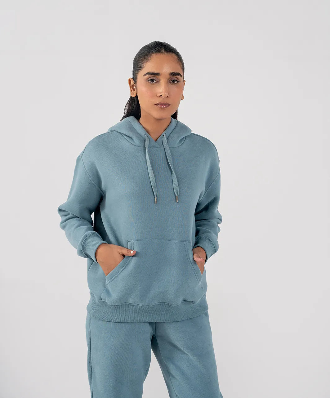 Ladies Fleece Hoodie Steel Blue