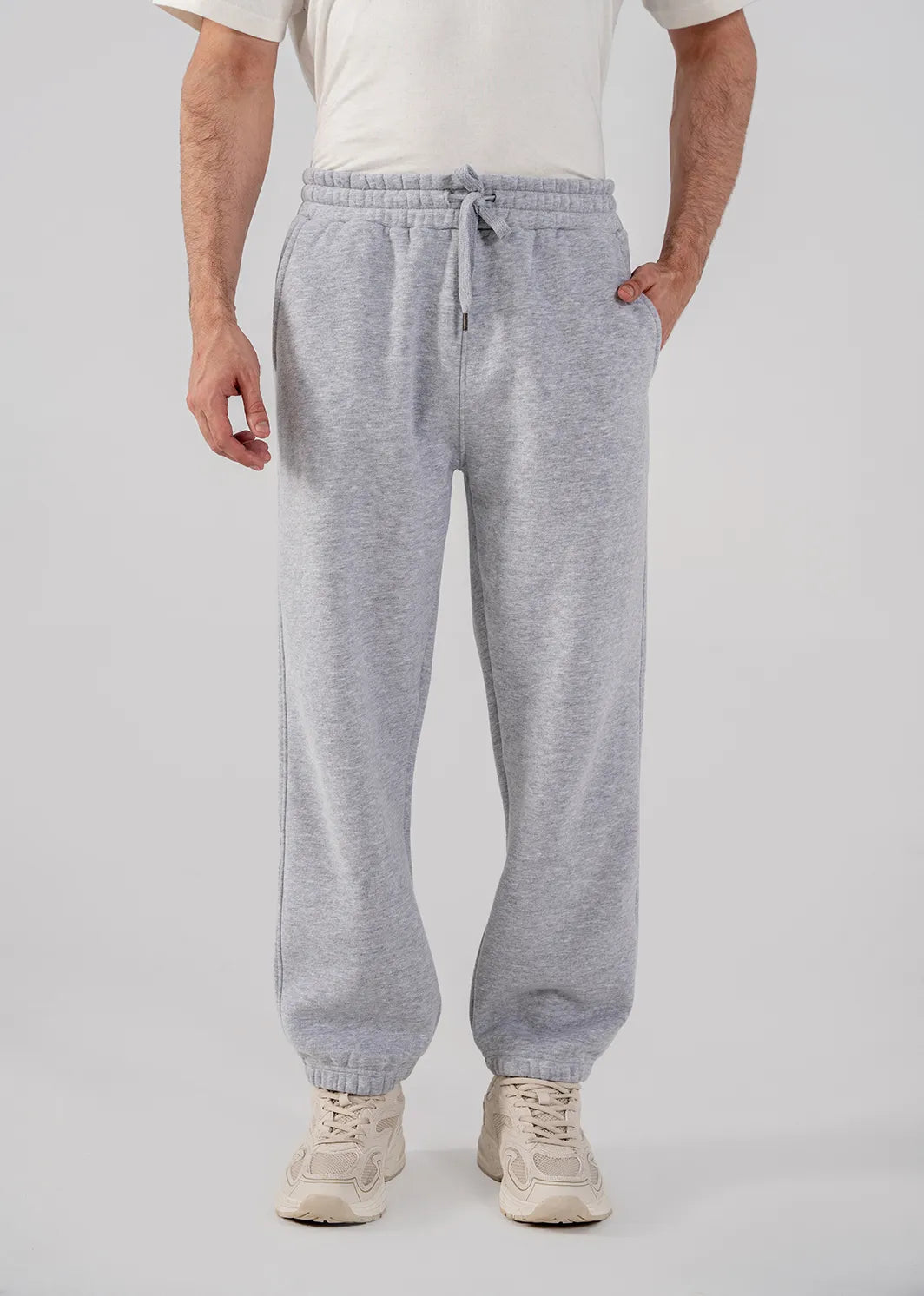 Men's Fleece Elasticated Leg Opening Trousers (Grey Melange)