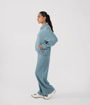 Ladies Collar Zip Jacket (Steel Blue)