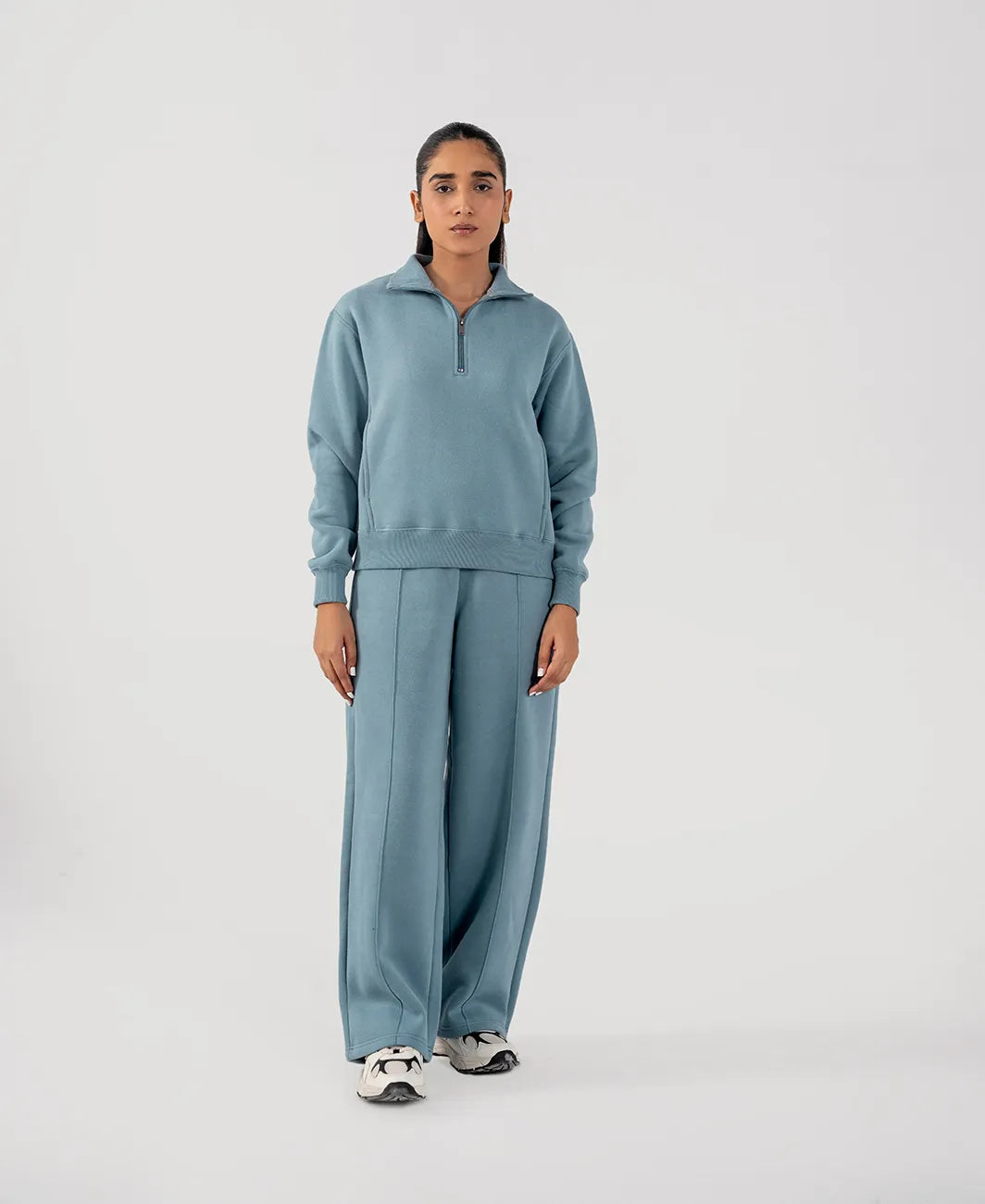 Ladies Fleece Half Zipper (Steel Blue)