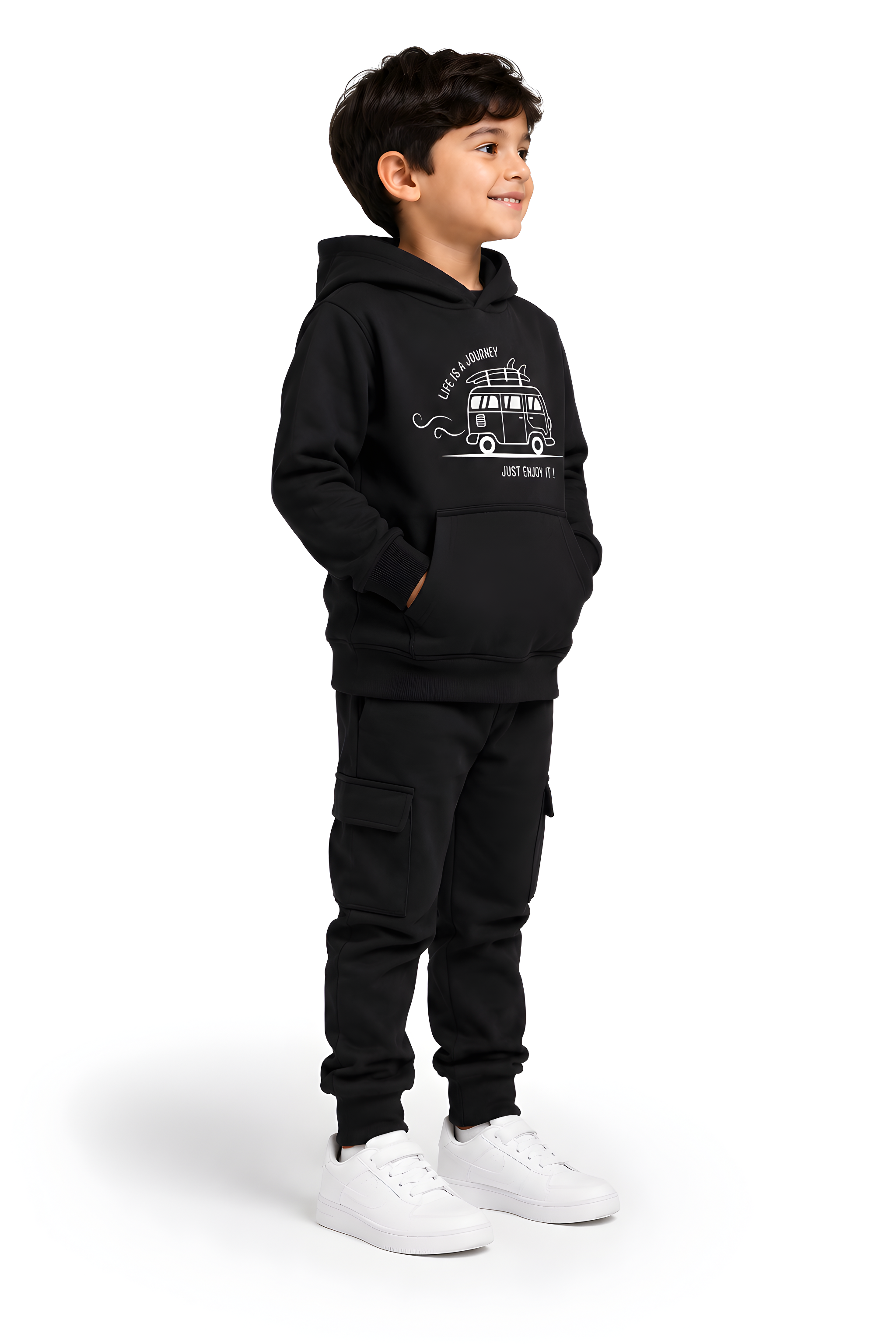 Graphic Hoodie & Cargo Jogger Set Black MM-1000